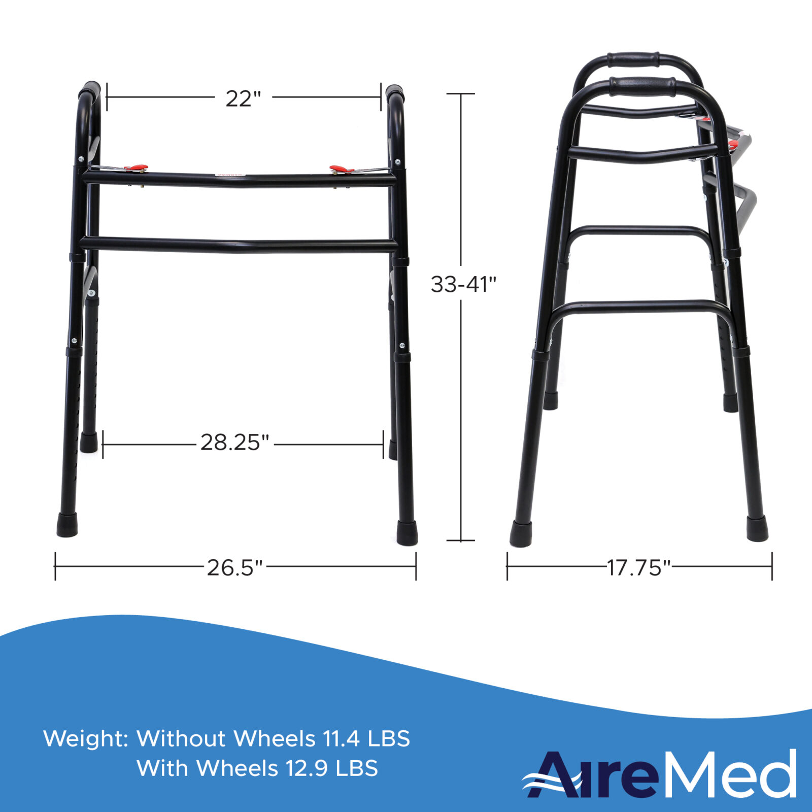 AireMed Extra Wide Bariatric Walker with/without 5” Dual Wheels