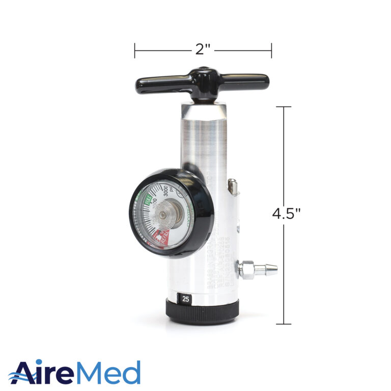 AireMed Oxygen Tank Regulator 0-25LPM, CGA-870 Gauge Flow Rate - AireMed