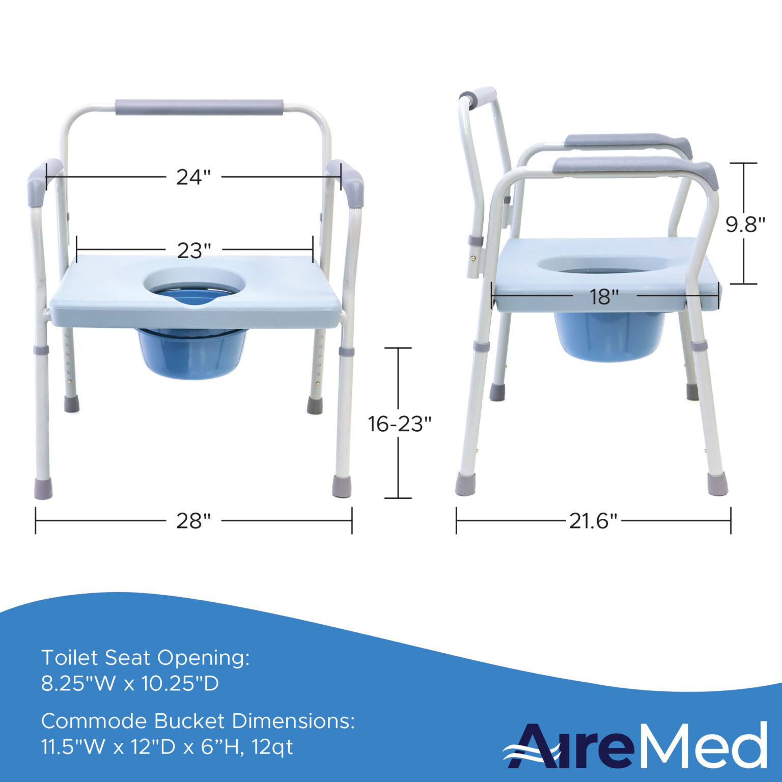 AireMed 3 in 1 Heavy Duty Bedside Commode Over Toilet Bariatric